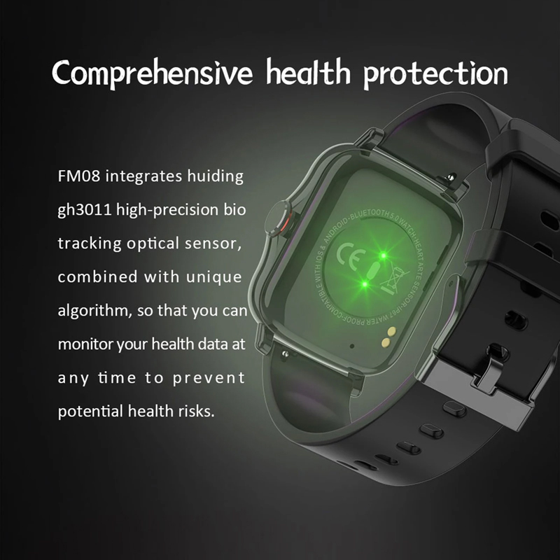 LEMFO FM08 Smart Bracelet 1.69'' IPS Full-Touch Screen BT Call Health  Monitor Multiple Sports Mode Strong Endurance for Android/iOS Black