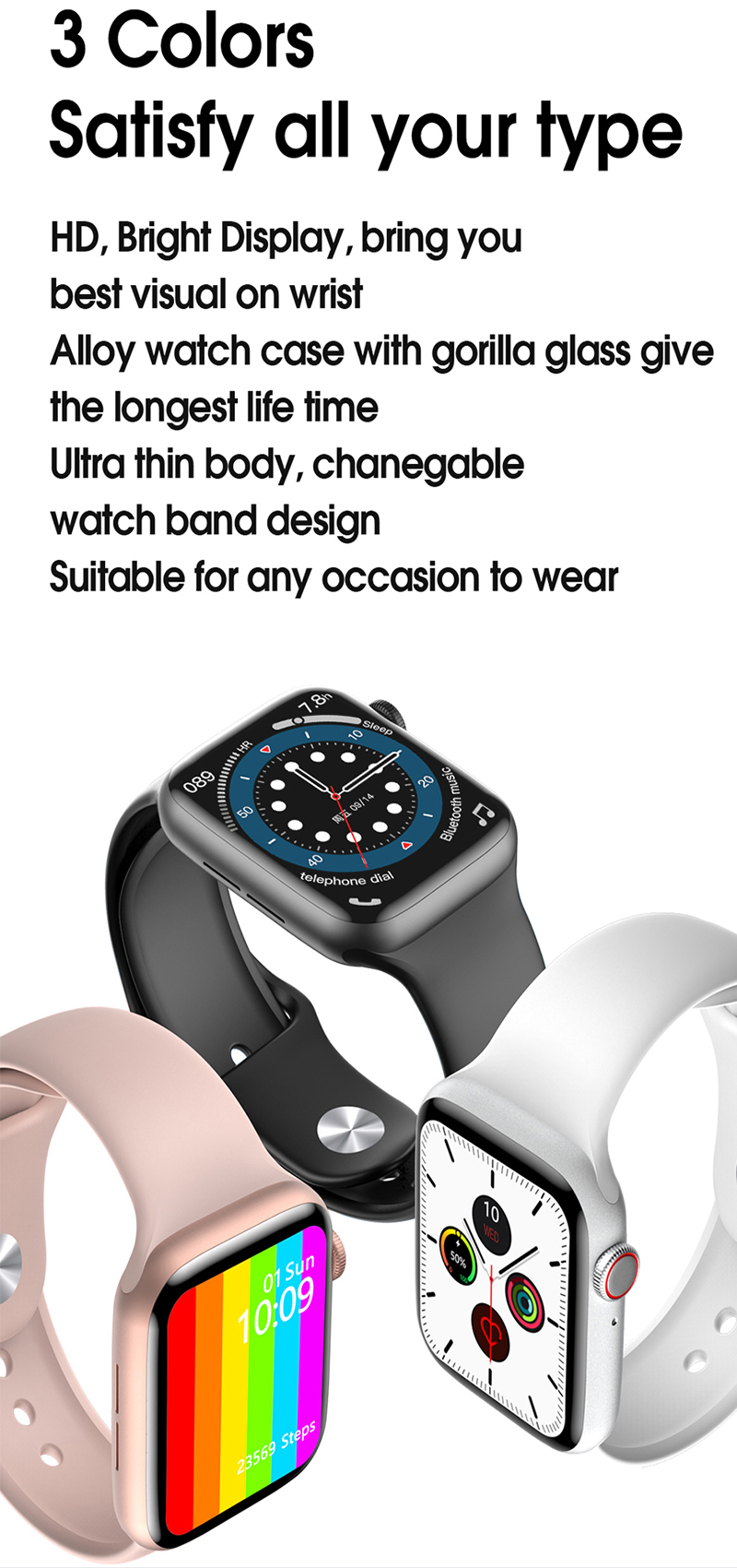 H22 price Wiwu Tach watch pink white and black colors
