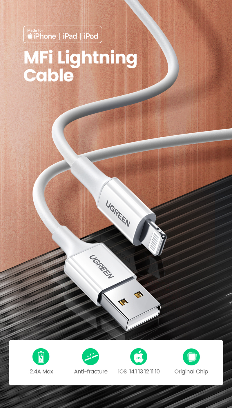 Cáp sạc & truyền dữ liệu Ugreen USB-A sang Lightning ABS US155