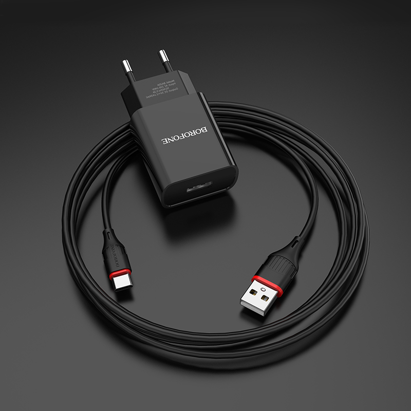BOROFONE BA20A USB Charger+BX17 Type-C Charging Cable Black EU Plug