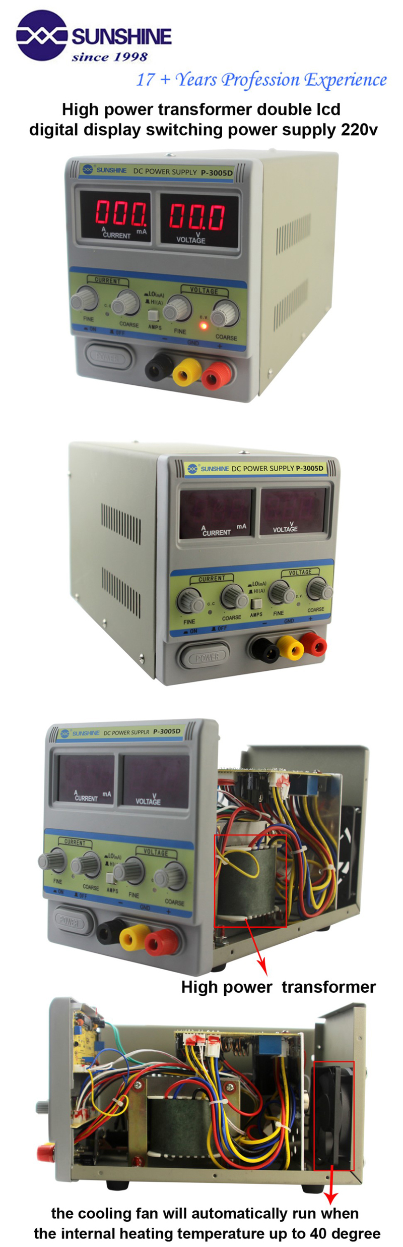 SUNSHINE P-3005D Regulated Intelligent Power Source DC Phone Repair 3  Digital Sisplay Intelligent Power Source 220V EU Adapter