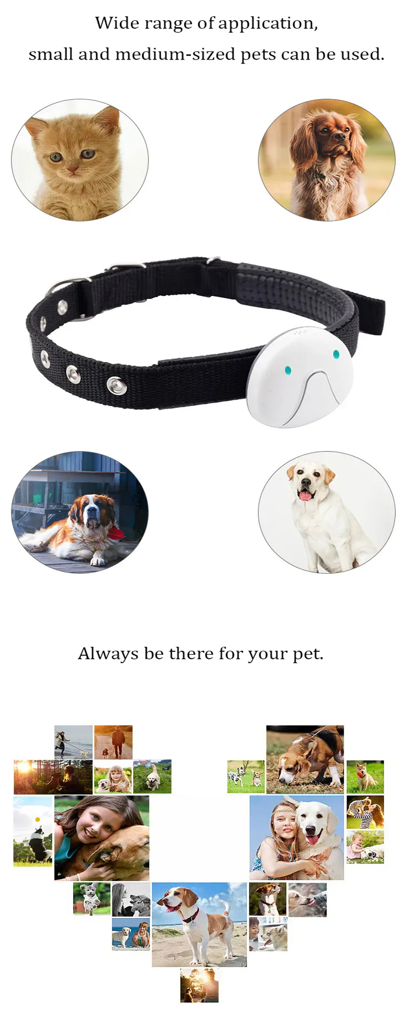 F9 Waterproof Smart GPS Location Tracker Pet Collar Black