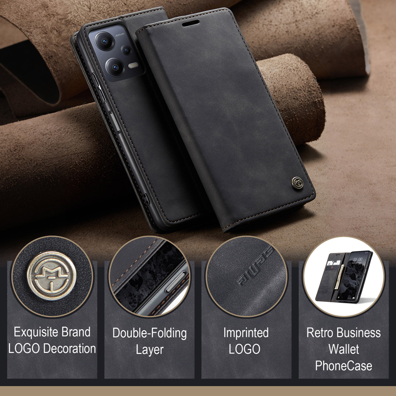 toeter oplichterij Origineel CaseMe-013 TPU Business Style Vintage Matte Horizontal Flap Leather Case  for Xiaomi Poco X5 Black