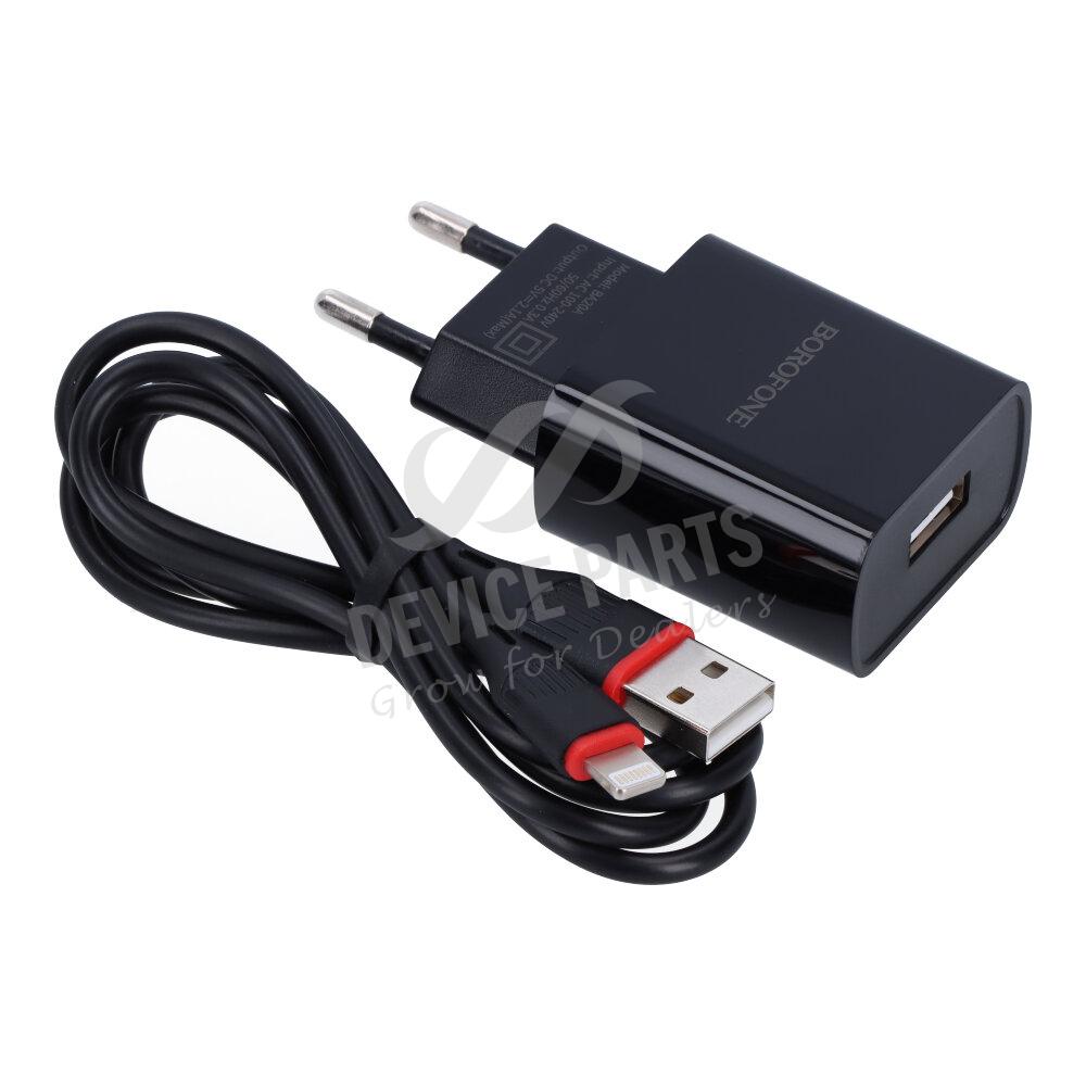 BOROFONE BA20A 5V 2.1A USB Charger+BX17 Lighning Charging Cable Black ...