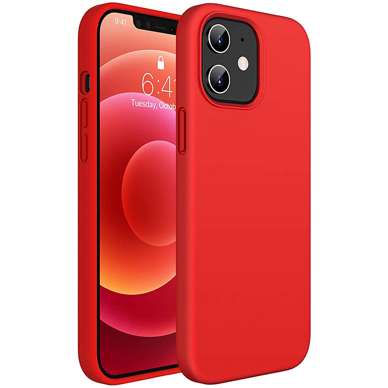 Full Pure Color Liquid Silicone Case Without Logo for iPhone 12 Mini Red