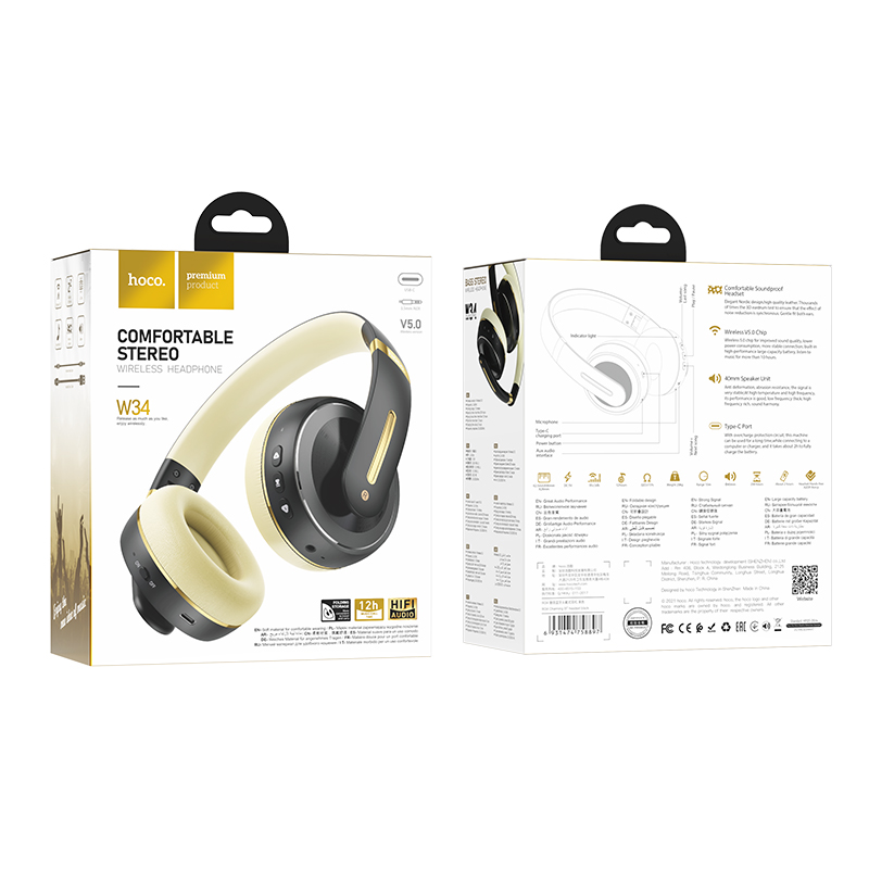 HOCO W34 Charming Wireless Bluetooth Headset Black