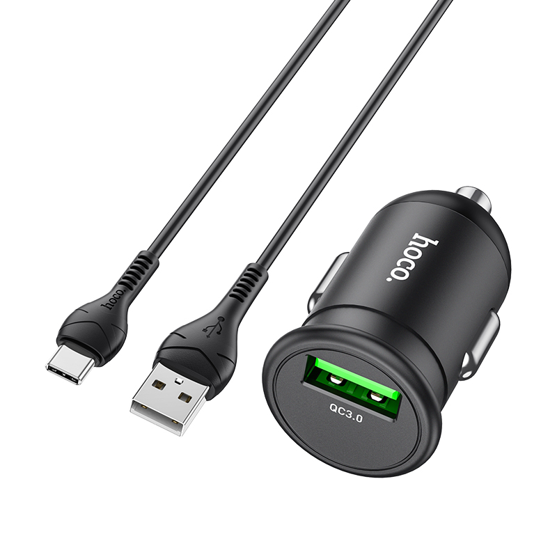 HOCO Z43 Mighty Single Port QC3.0 Car Charger with 1m Type-C Cable Set Black