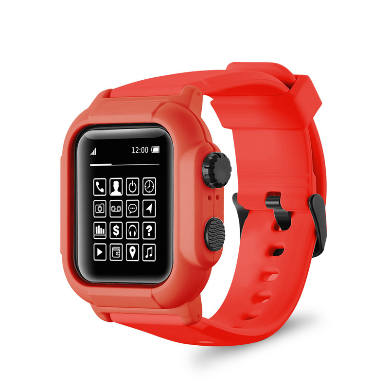 2 in 1 Waterproof PC Watch Case with Silicone Strap for Apple Watch
