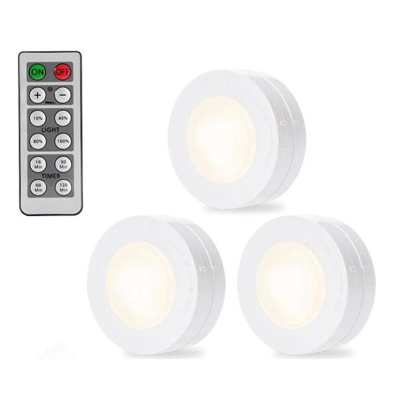 3 Pack LED Puck Light Under Cabinet Lighting with Remote Control Cool White