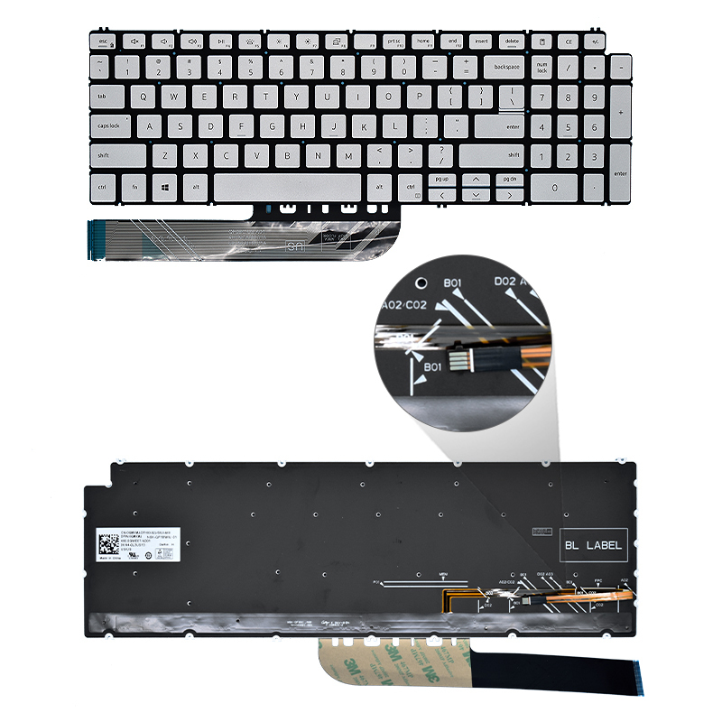 Keyboard with Backlight for Dell Inspiron 15 5593 P90F US Version Silver Ori